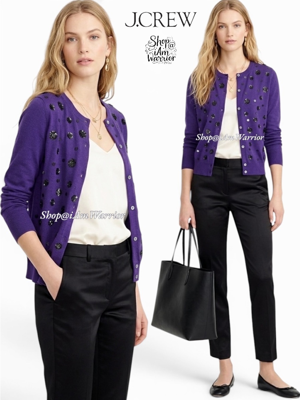 J.Crew sequin cluster button front crewneck cardigan *shop@iamwarrior